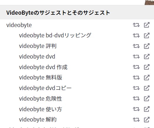 VideoBytをラッコキーワードで調べた時のサジェスト