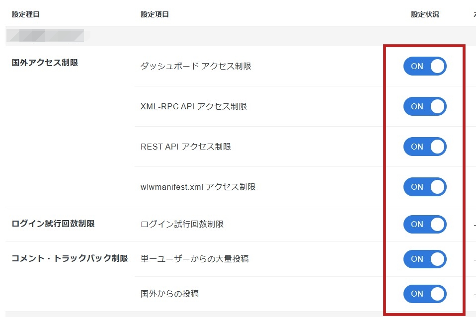設定項目